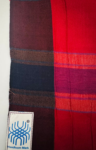 ShopNaya Exclusive | Handwoven | Cotton Saree | No Blouse | Red & Black | Dual Shade | Handloom Mark | Ships from California